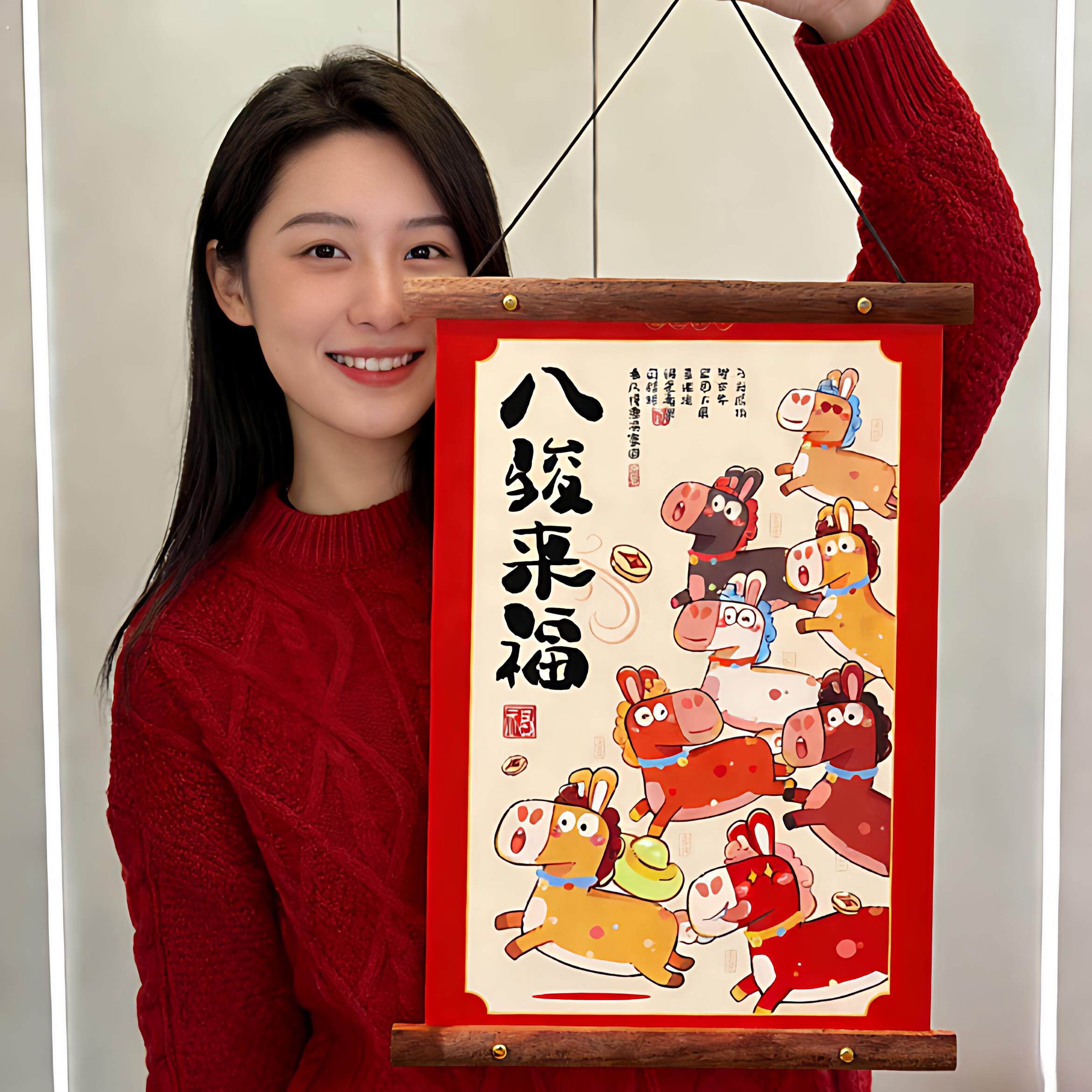 八骏来福新年装饰挂件2026马年春节布置过年喜庆挂饰年货高级对联