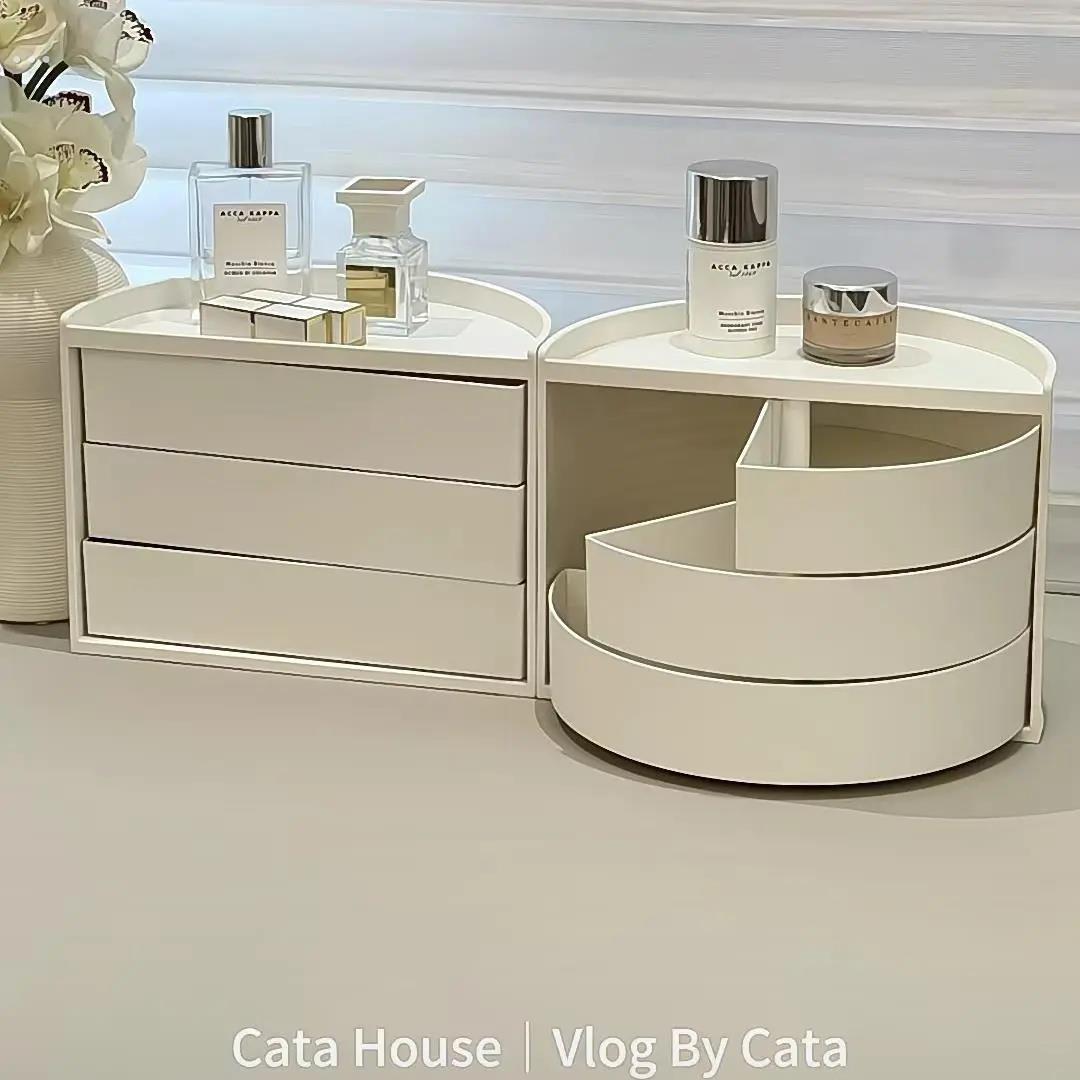 旋转化妆品收纳盒卧室梳妆台首饰置物架宿舍大容量抽屉收纳架