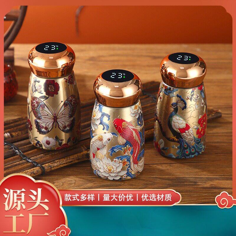 316不锈钢显温蘑菇保温杯高颜值水杯中国风可携式智能显温随行杯