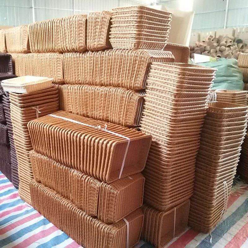 馍筐家用篮子手工仿藤编织竹篓长方形收纳仿竹编织篮子厨房放馒头