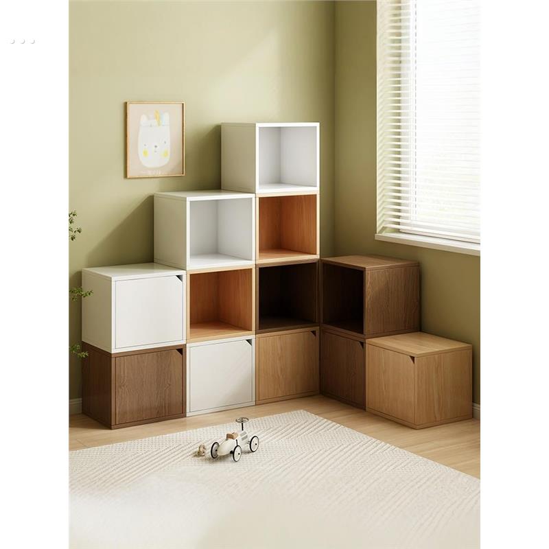 自由组合书架桌面格子收纳柜简易小型落地置物架书柜带柜门矮柜子