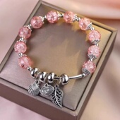 小清新樱花平安锁手链推拉可调节大小手镯饰品 手镯手链大全