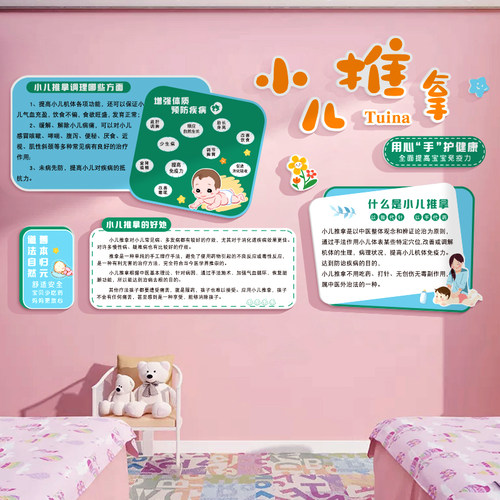 速发小儿推背墙贴纸儿装母婴店布置中医室养生馆文化拿景墙面童饰