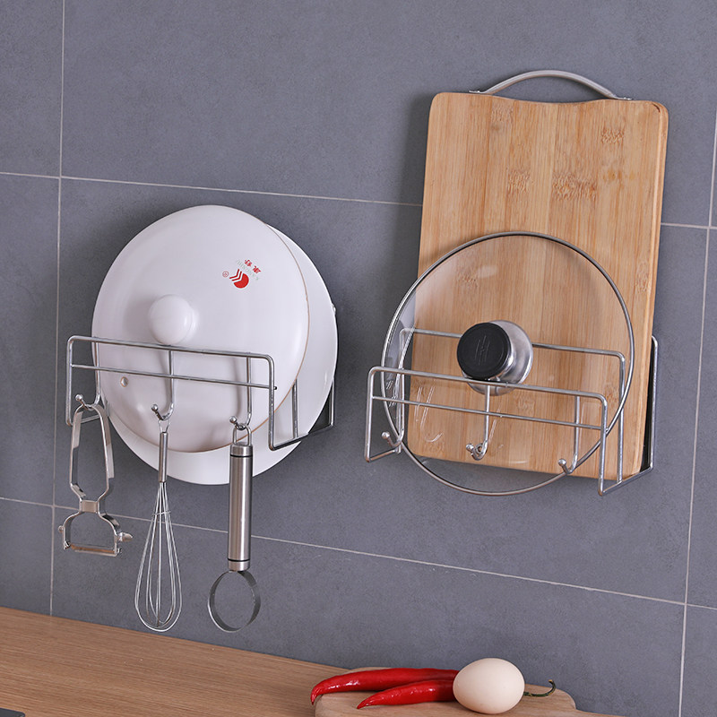 速发菜房免打孔锅盖架壁挂墙上双层挂式厨板架案板置纳架多功能收