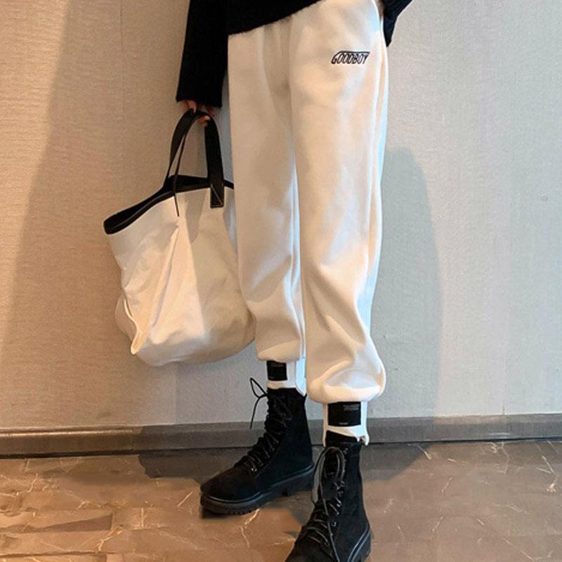 潮牌白色运动裤子女宽松束脚2025秋冬加绒加厚休闲 显瘦百搭直筒