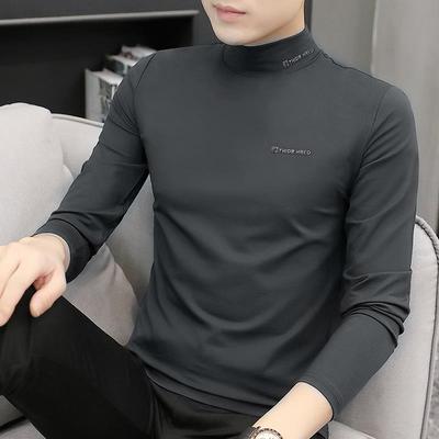 韩版潮流长袖T恤 2025秋季新款纯棉半高领打底衫 修身型休闲上衣