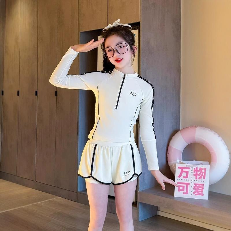 英国Next Kiss女童泳衣夏季2025新款儿童长袖防晒游泳衣大童泳装