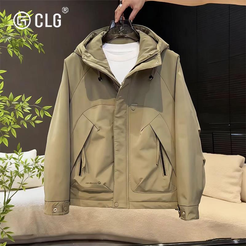 香港CLG潮牌秋冬新款男士时尚二棉连帽工装夹克外套百搭棉服休闲