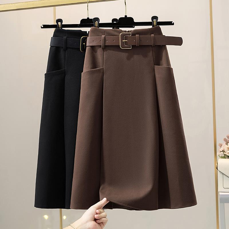 半身裙女秋冬款2024新款a字高腰显瘦中长款复古时尚气质黑色裙子
