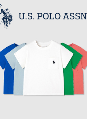 US POLO童装新款男童T恤2025夏季百搭儿童短袖中大童男孩上衣