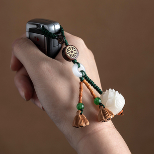 思怀菩提莲花汽车钥匙扣挂件桃木莲蓬精致手机链坠男女情侣挂饰绳