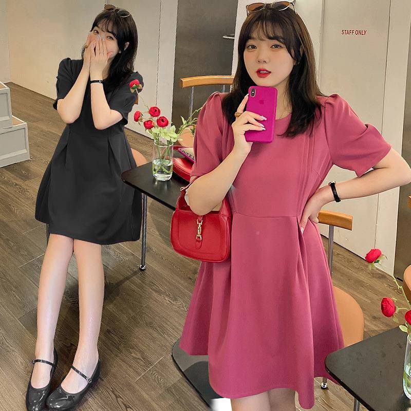 A014轩辰夏季新品加大码胖m气质m收0腰连衣裙法式长A40短款女裙20