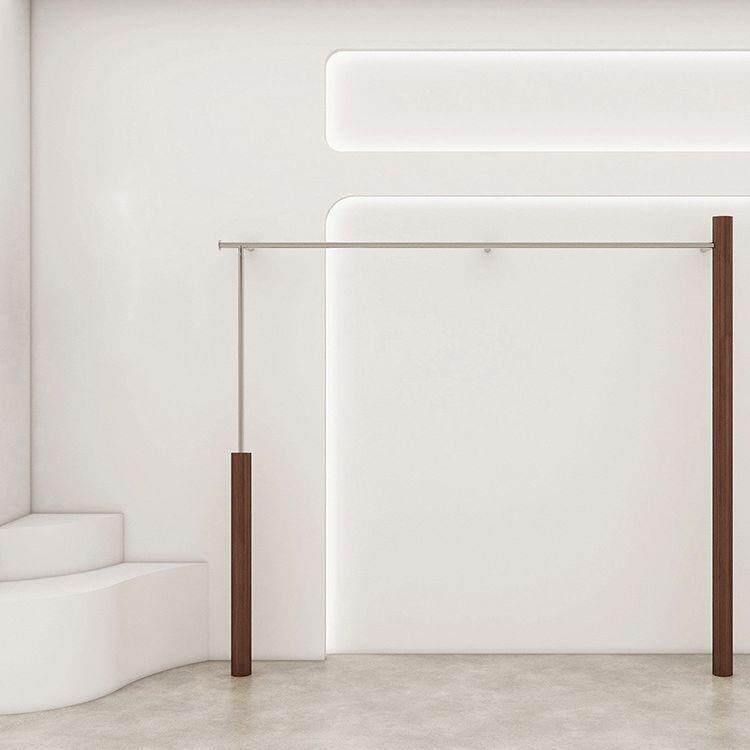 买手店实木胡架桃色示服装展架落地式靠73780墙店挂衣不锈钢上墙