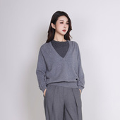 Jane express 简表达100%绵羊毛套头V领内搭针织打底毛衣DMS53014
