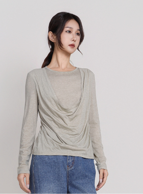 Jane express/简表达羊毛混纺堆堆领假两件纯色内搭上衣CZZ61001