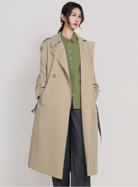 Jane express/简表达双排扣束腰系带修身风衣长款外套女CFY61001