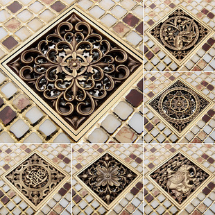 女皇世家法式 仿古铜雕花地漏 复古黄铜防臭地漏中古风洗衣机欧式