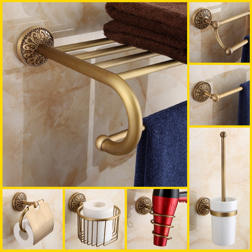 欧式复古黄铜卫生间浴巾架挂件