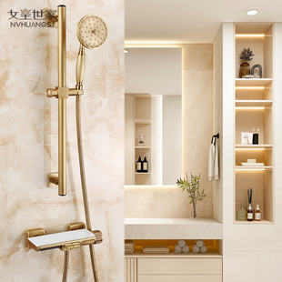 女皇世家仿古全铜沐浴花洒套装家用简易无顶喷美式复古浴缸瀑布水
