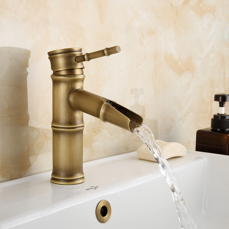 欧式全铜仿古水龙头浴室冷热艺术台盆竹节龙头仿古浴室面盆龙头