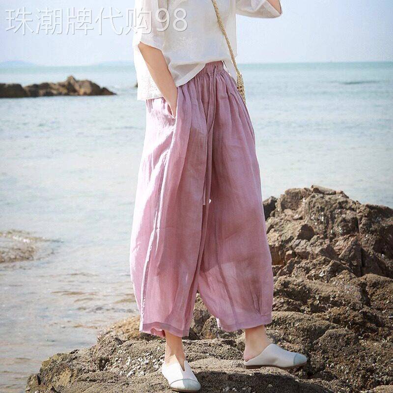 苎麻阔腿裤女夏季薄款2025新款文艺复古宽松显瘦九分棉麻休闲裤子