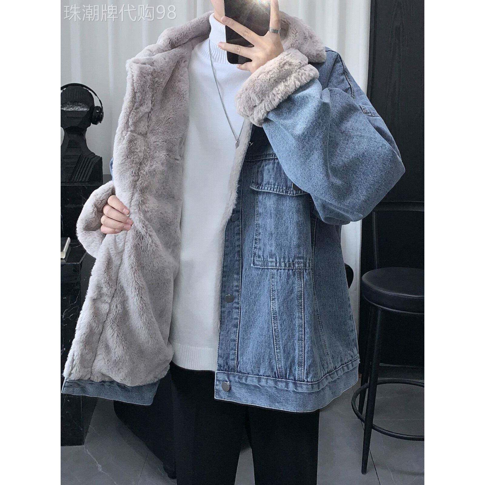 牛仔外套男款加绒加厚冬季新款休闲翻领羊羔绒夹克衫保暖棉服上衣