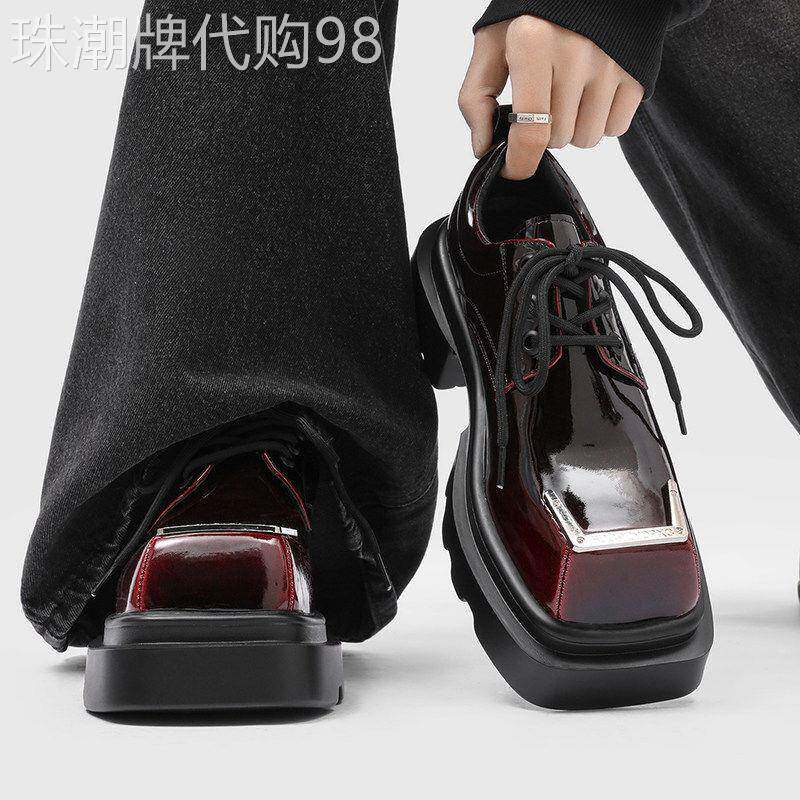 【高品质】方头德比鞋男款棕色漆皮亮面厚底增高工装鞋通勤皮鞋男