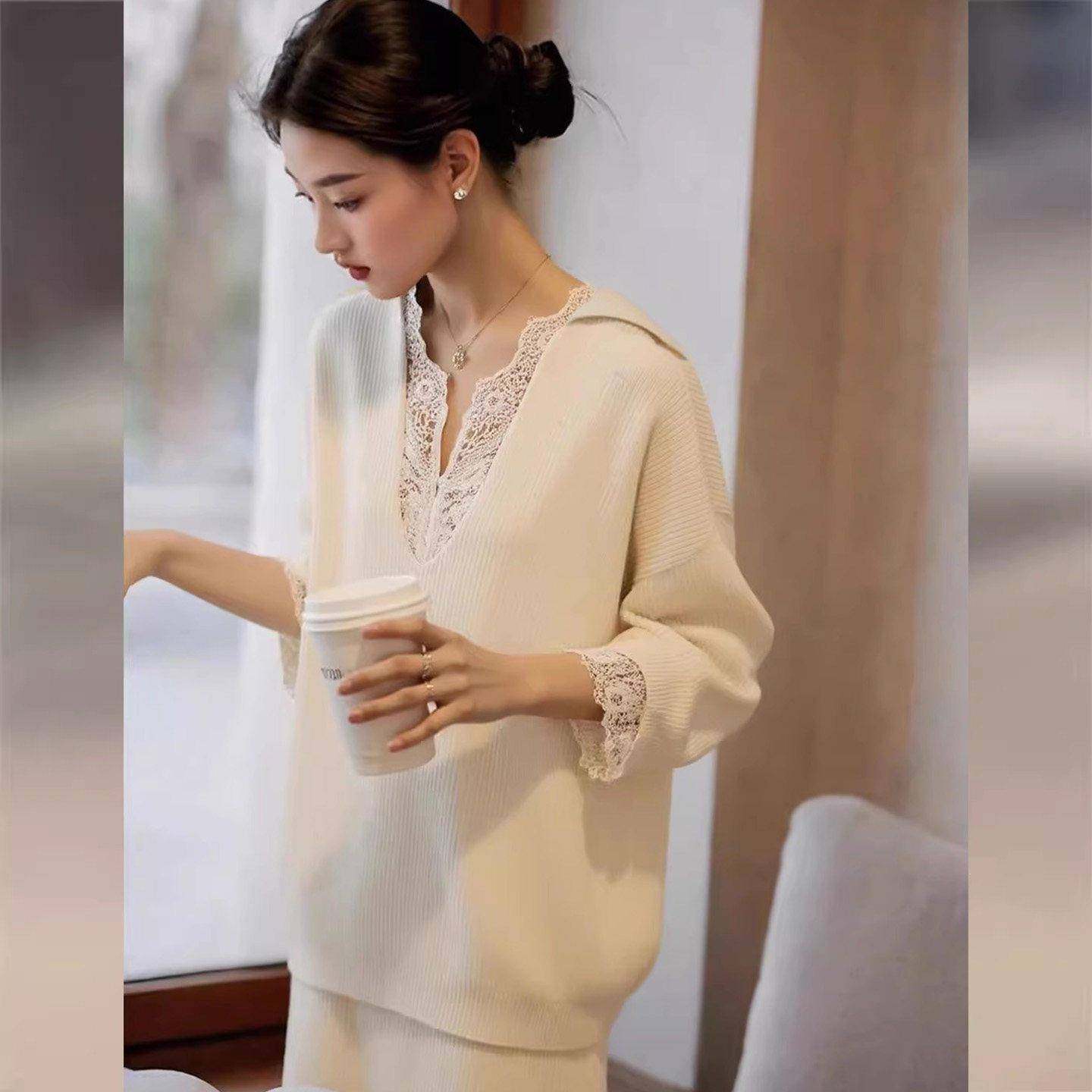 法式蕾丝拼接时髦针织衫女冬季新款巨好看的宽松叠穿宽松毛衣上衣,女装/女士精品,羊绒衫,淘宝优惠券,粉丝福利购,淘宝优惠卷