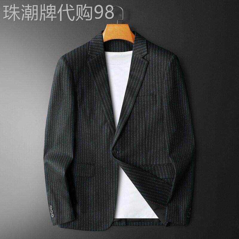 高级感商务通勤条纹西装外套男士2025春秋新款修身痞帅休闲西服男