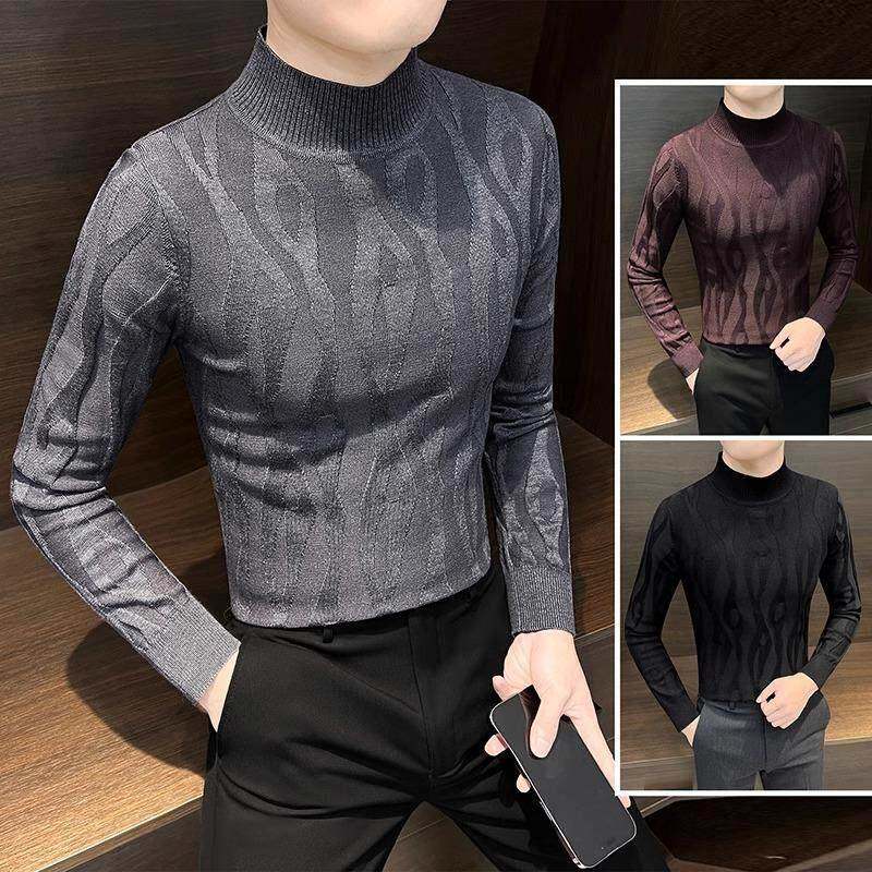 欧洲站半高领男士打底衫秋冬高级感中领针织衫新款内搭修身毛衣潮