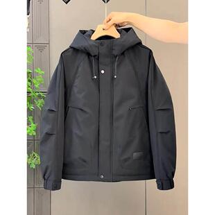 代购二棉外套男士冲锋衣连帽工装帅气青年休闲棉服男款夹棉夹克男