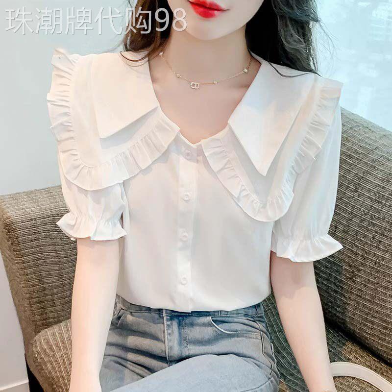 白色雪纺衬衫女2026新款夏季娃娃领高级感轻奢减龄洋派小衬衫衣女
