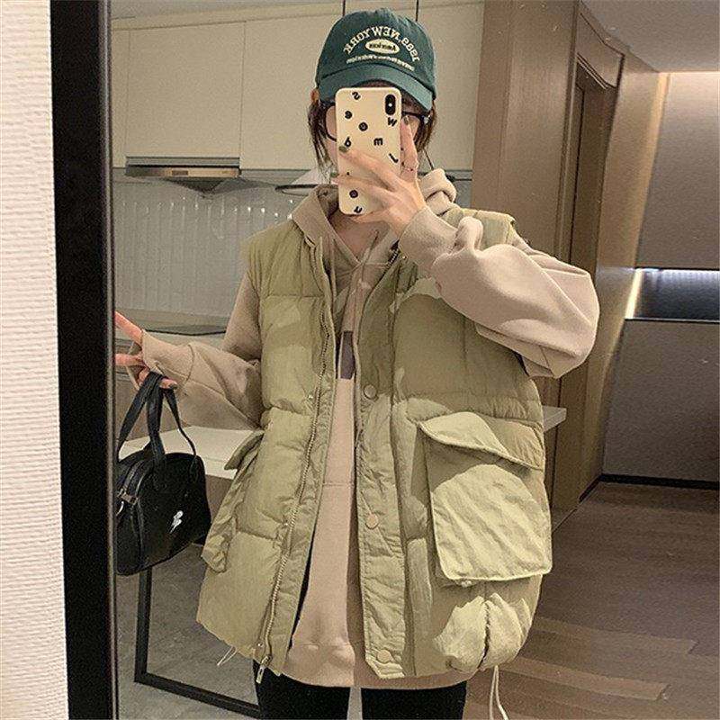 韩国2025秋冬新款羽绒马甲女中长款复古坎肩轻薄外穿背心马夹外套