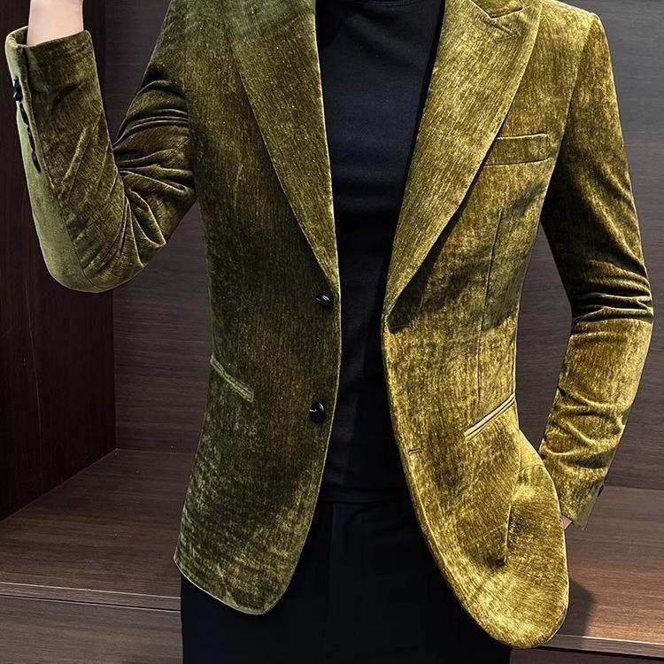 欧洲站金丝绒西装外套男士高级感秋冬新款上衣痞帅男装休闲西服潮