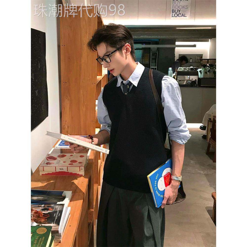 高端美式学院风V领针织马甲男款秋冬高级感无袖坎肩背心覆古毛衣