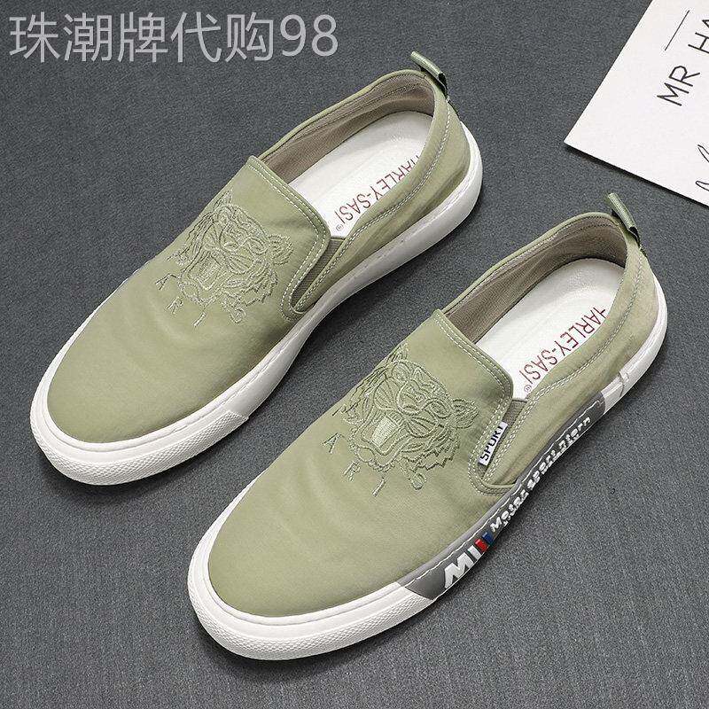 夏季新款透气帆布鞋男一脚蹬懒人布鞋春秋青年百搭休闲乐福鞋潮鞋