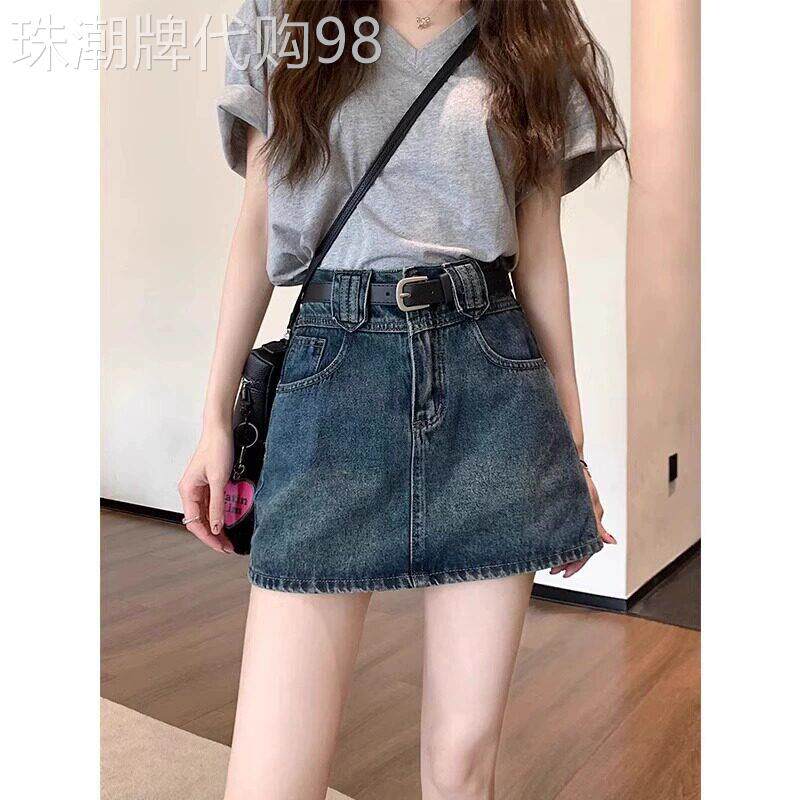 大码复古牛仔半身裙女春夏五一出片战袍大码高腰显瘦A字短裙裤子