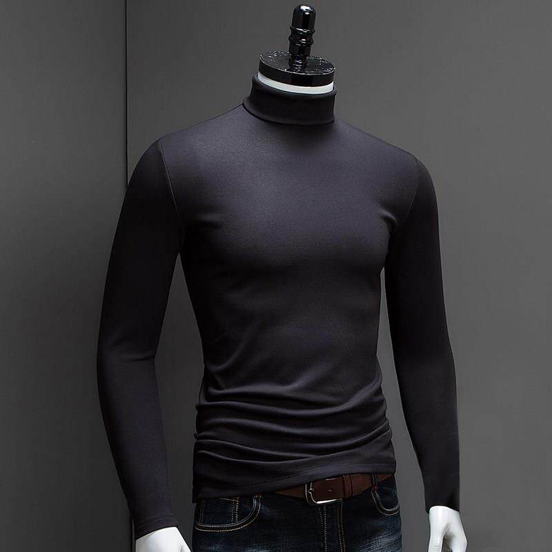长袖t恤男秋冬季莫代尔高领打底衫加绒加厚丝光棉修身男士上衣tx