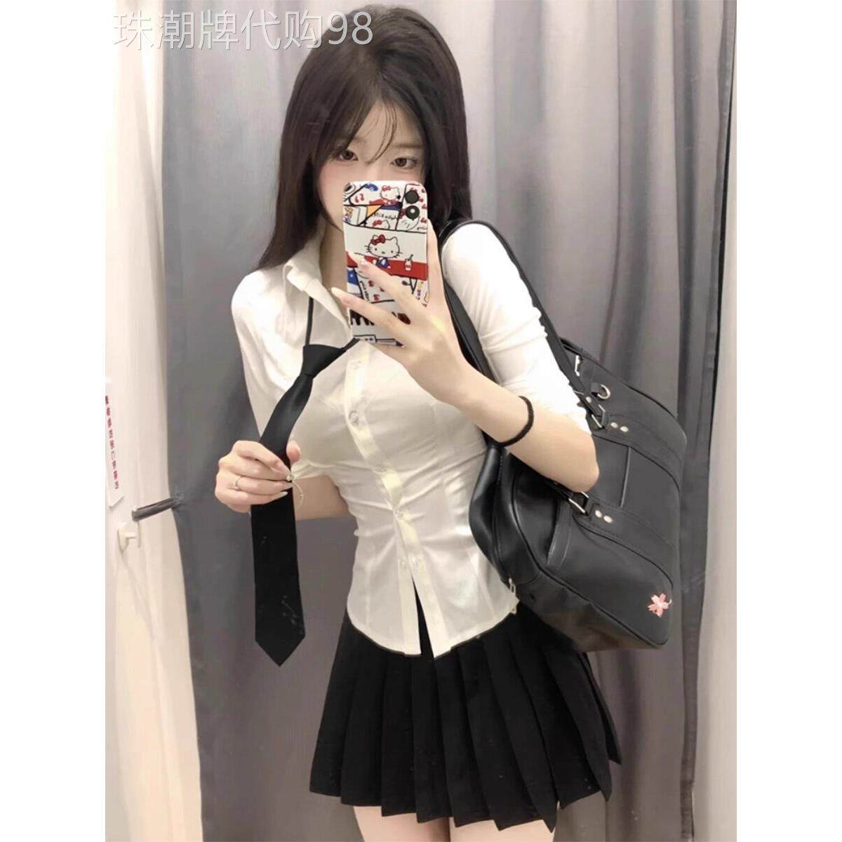性感Jk女式制服白衬衫2025夏季全新纯色风格细腰衬衫百褶裙两件套