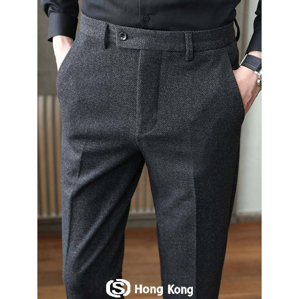 高端毛呢西装裤男秋冬季2025新款免烫直筒修身高端商务男士休闲裤