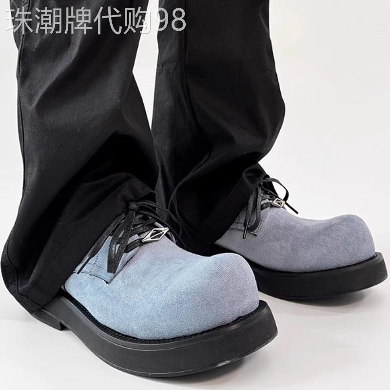 【高品质】王鹤棣同款蓝色大头米奇德比鞋男女款通勤厚底工装皮鞋