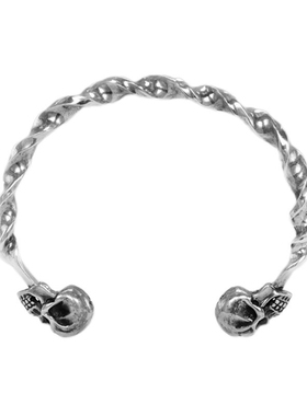 Musa Singing男款朋克潮流骷髅头装饰螺旋扭曲925纯银复古手镯