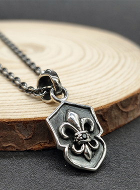Musa Singing男士925纯银镶锆石百合盾形徽章吊坠潮人休闲项链