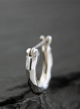 Musa Singing男士日系简约耳钉多面切割休闲925纯银圆环耳环耳饰