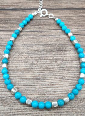 Musa Singing男款日系复古蓝色绿松石可调节时尚休闲脚链