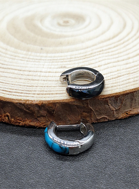 Musa Singing男士日系复古925纯银镶嵌绿松石黑玛瑙配饰潮人耳环