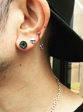 Musa Singing趣味十字一字螺帽工业风螺丝钉潮人925银男款耳钉