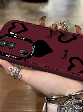 黑色心心适用opporeno11pro手机壳潮流reno10新款reno9pro女款reno8个性全包findx7pro硅胶防摔a97软壳保护套