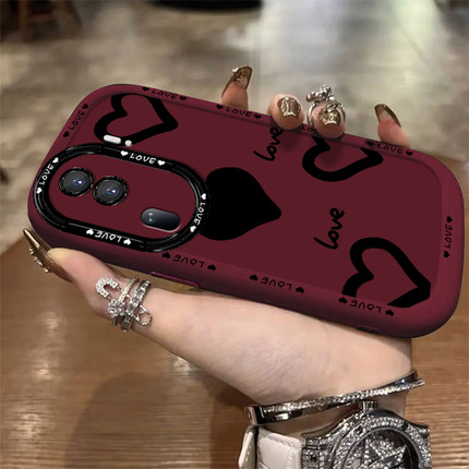 黑色心心适用opporeno11pro手机壳潮流reno10新款reno9pro女款reno8个性全包findx7pro硅胶防摔a97软壳保护套