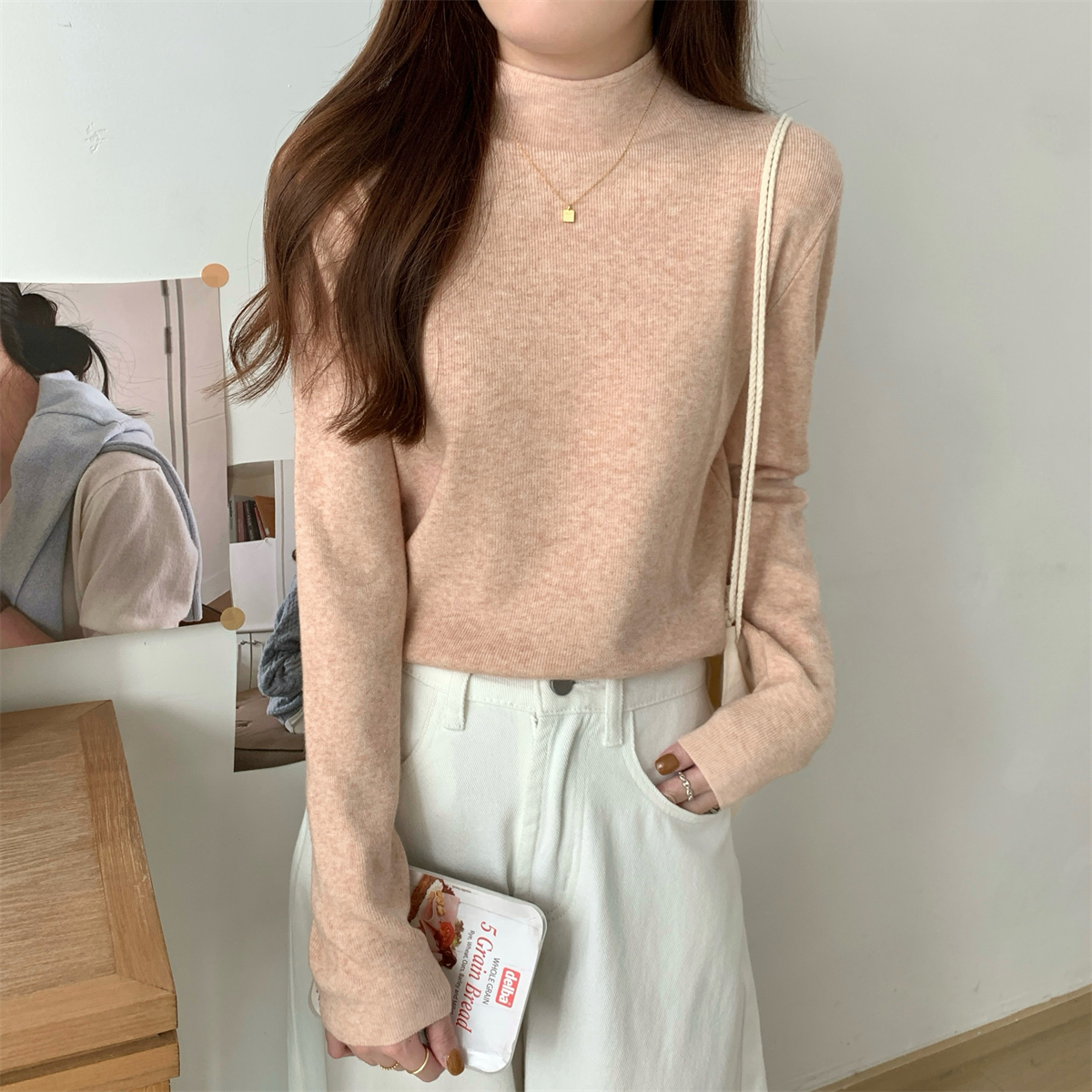 实拍实价 秋季韩版气质半高领12色~百搭安迪绒加厚针织衫打底毛衣